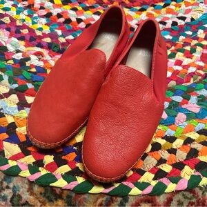 Eileen Fisher red leather and jute slip on loafers size 8 round toe